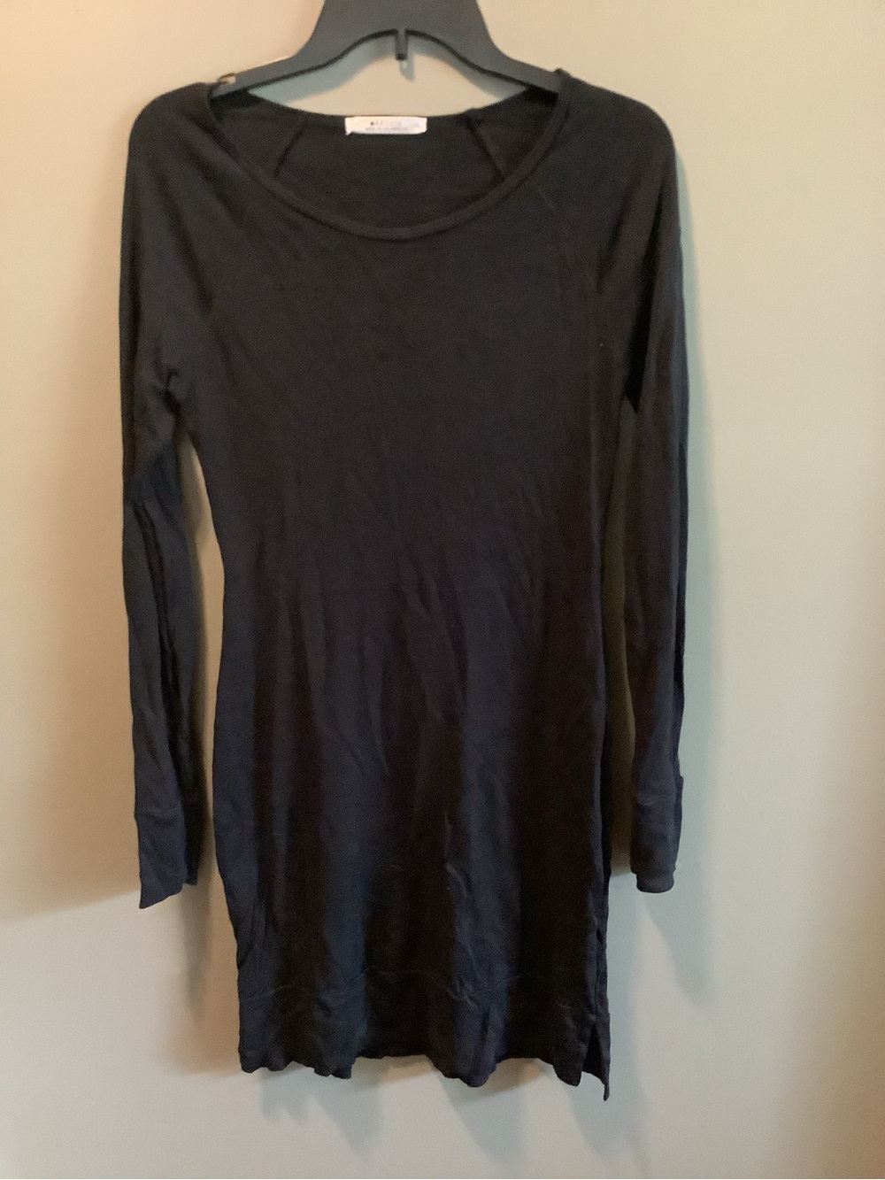 LAmade Black Waffle-Knit Crewneck Mini Dress or tunic.
